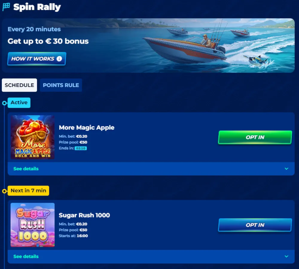 Žebříček Spin Rally a nedávné statistiky velkých výher.